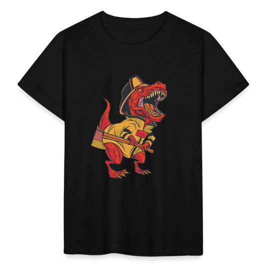 Kinder T-Shirt "Feuerwehr Dinosaurier" - Schwarz