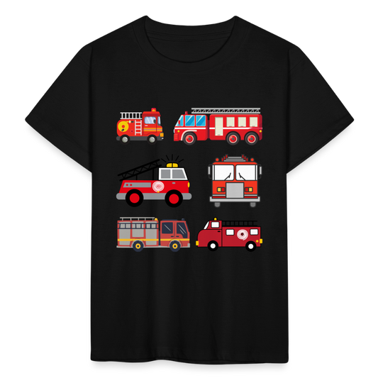 Kinder T-Shirt "6 Feuerwehr Autos" - Schwarz