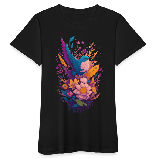 Frauen Bio-T-Shirt "Farbenfrohes Vogelmotiv" - Schwarz
