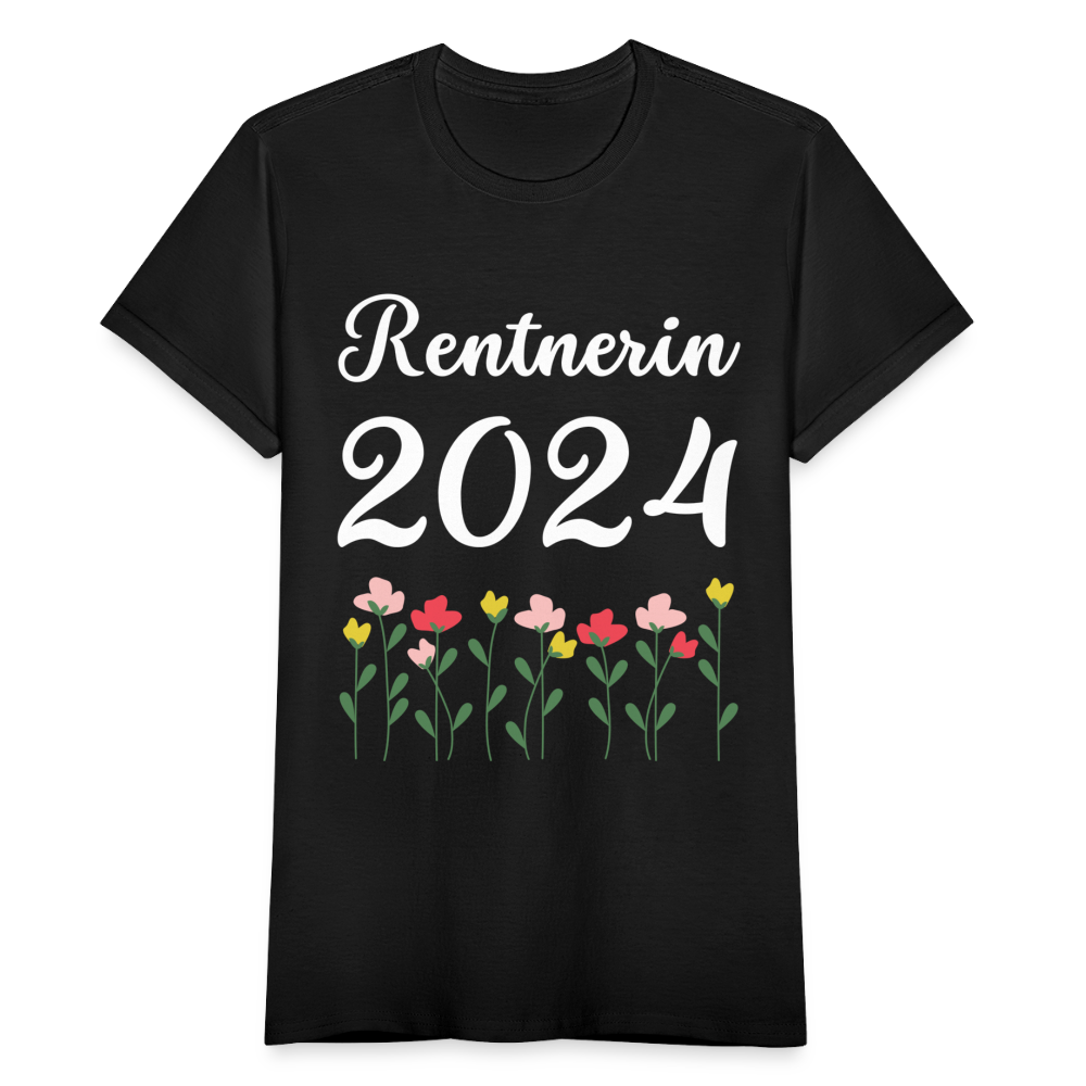 Frauen T-Shirt "Rentnerin 2024 Blumenmotiv" - Schwarz