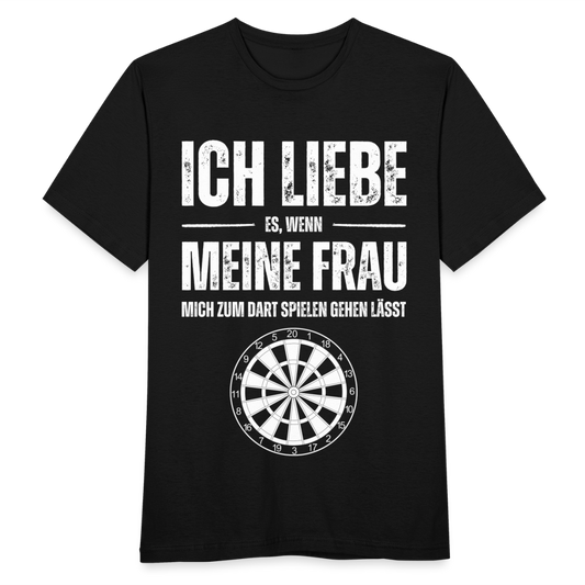 Männer T-Shirt "Ich liebe es, wenn meine Frau mich zum Dart spielen gehen lässt" - Schwarz