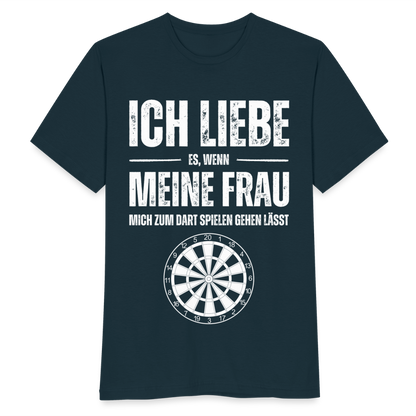 Männer T-Shirt "Ich liebe es, wenn meine Frau mich zum Dart spielen gehen lässt" - Navy