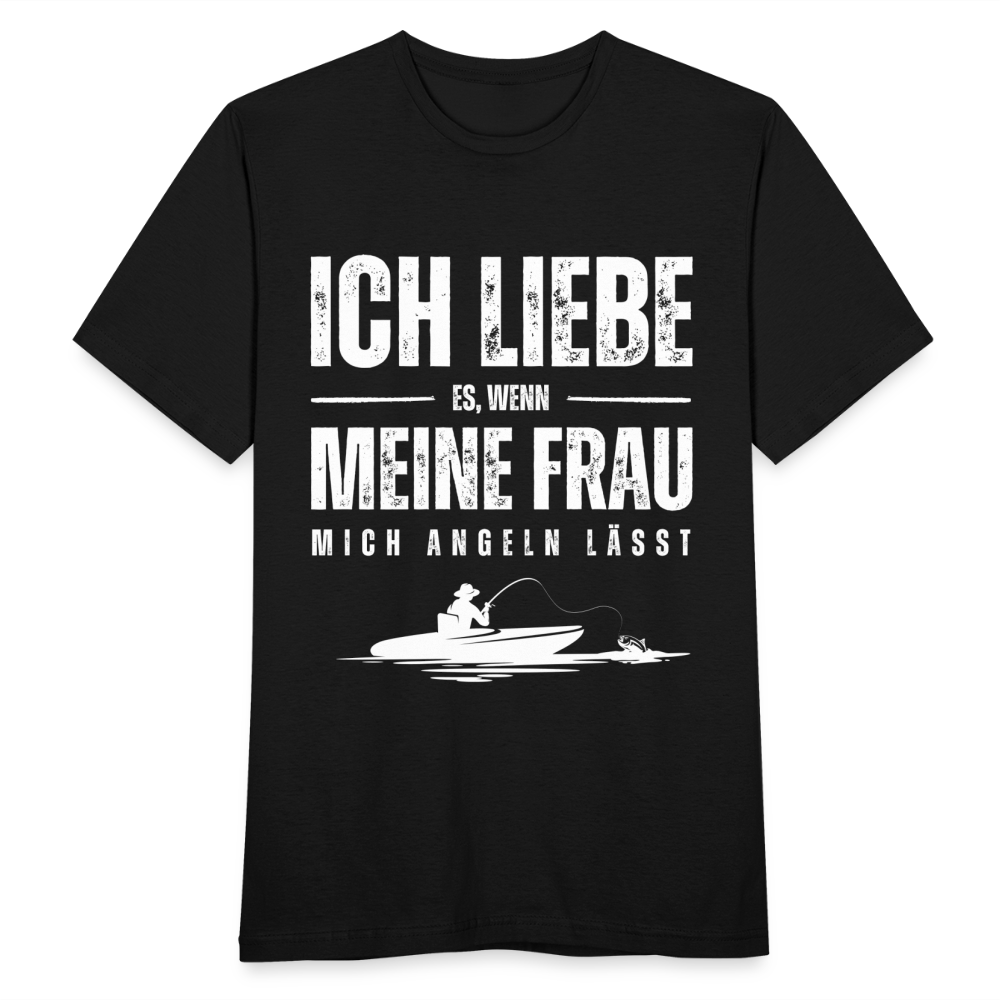 Männer T-Shirt "Ich liebe es, wenn meine Frau mich angeln lässt" - Schwarz