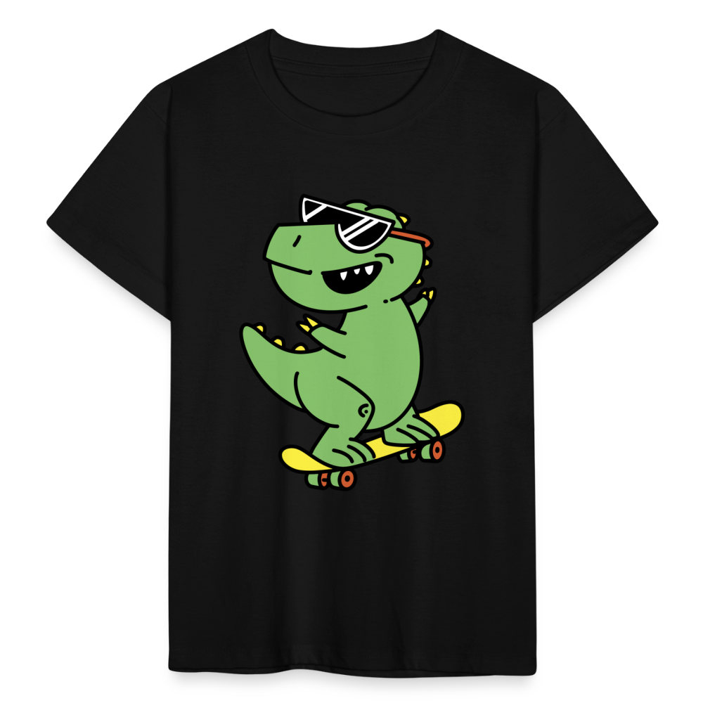 Kinder T-Shirt "Cooler Dinosaurier mit Skateboard" - Schwarz