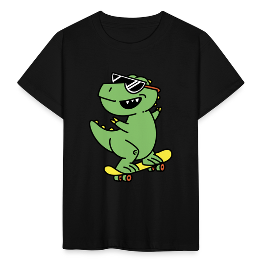 Kinder T-Shirt "Cooler Dinosaurier mit Skateboard" - Schwarz