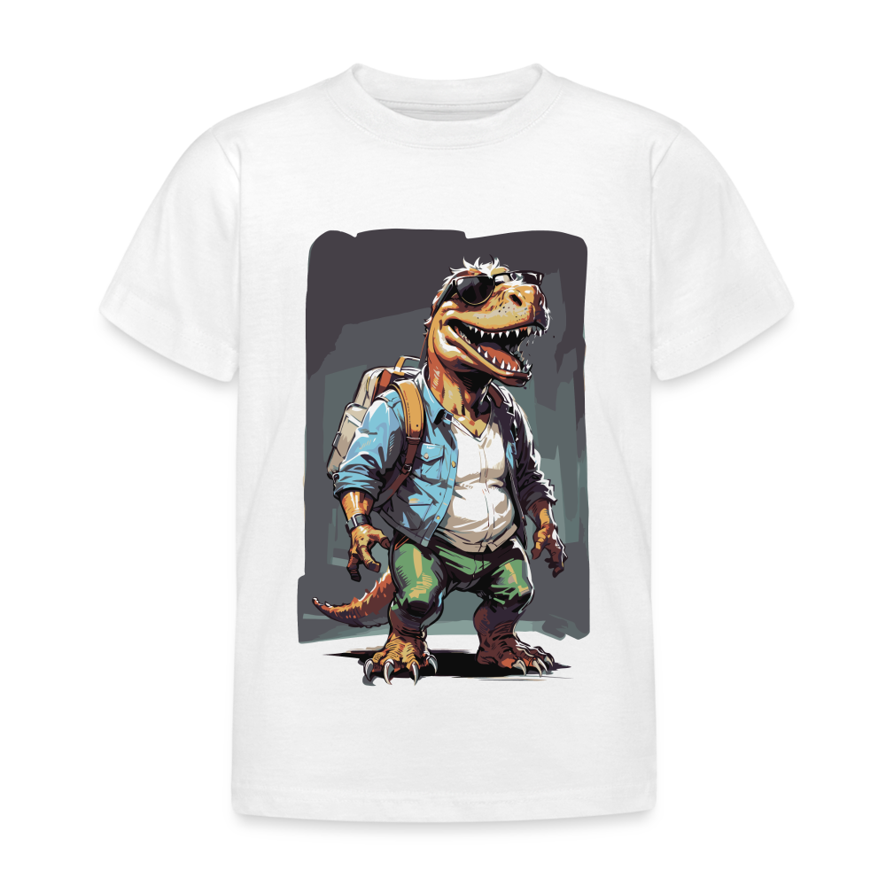 Kinder T-Shirt "Dinosaurier mit coolen Klamotten" - weiß