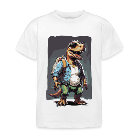 Kinder T-Shirt "Dinosaurier mit coolen Klamotten" - weiß