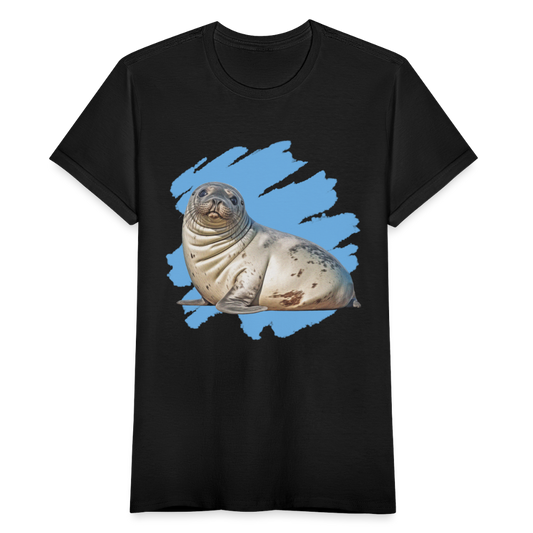 Frauen T-Shirt "Entspannter Seehund" - Schwarz