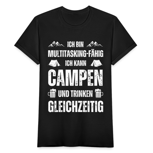Frauen T-Shirt "Ich kann Campen und Trinken gleichzeitig" - Schwarz