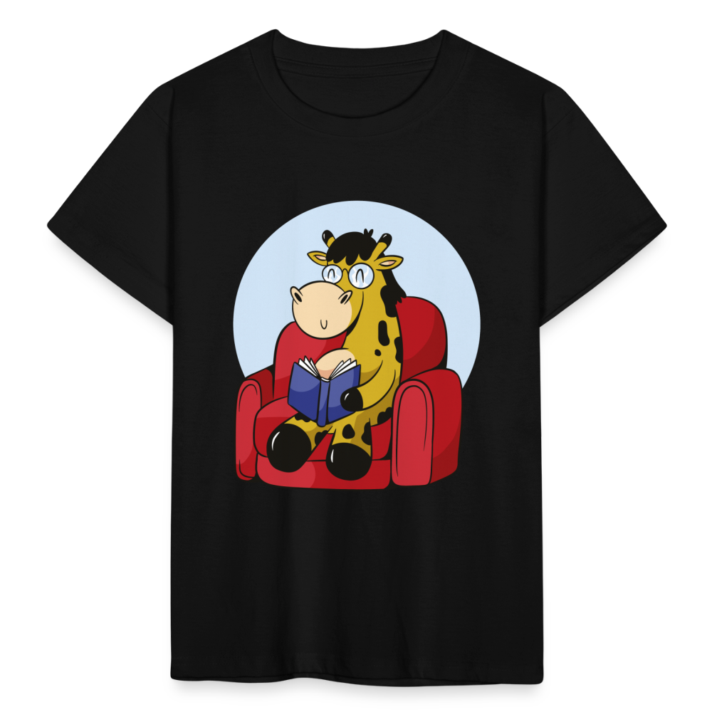 Kinder T-Shirt "Giraffe liest Buch auf der Couch" - Schwarz