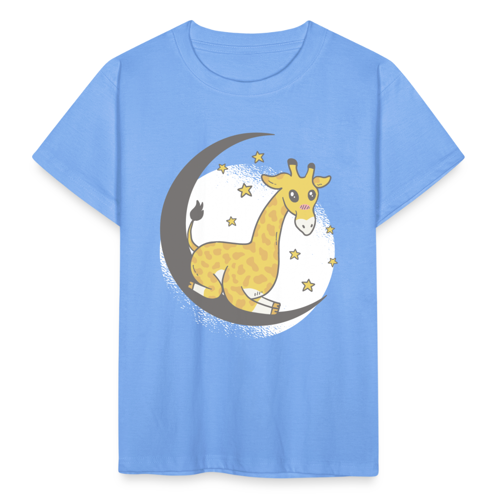 Kinder T-Shirt "Niedliche Giraffe mit Mond" - Himmelblau