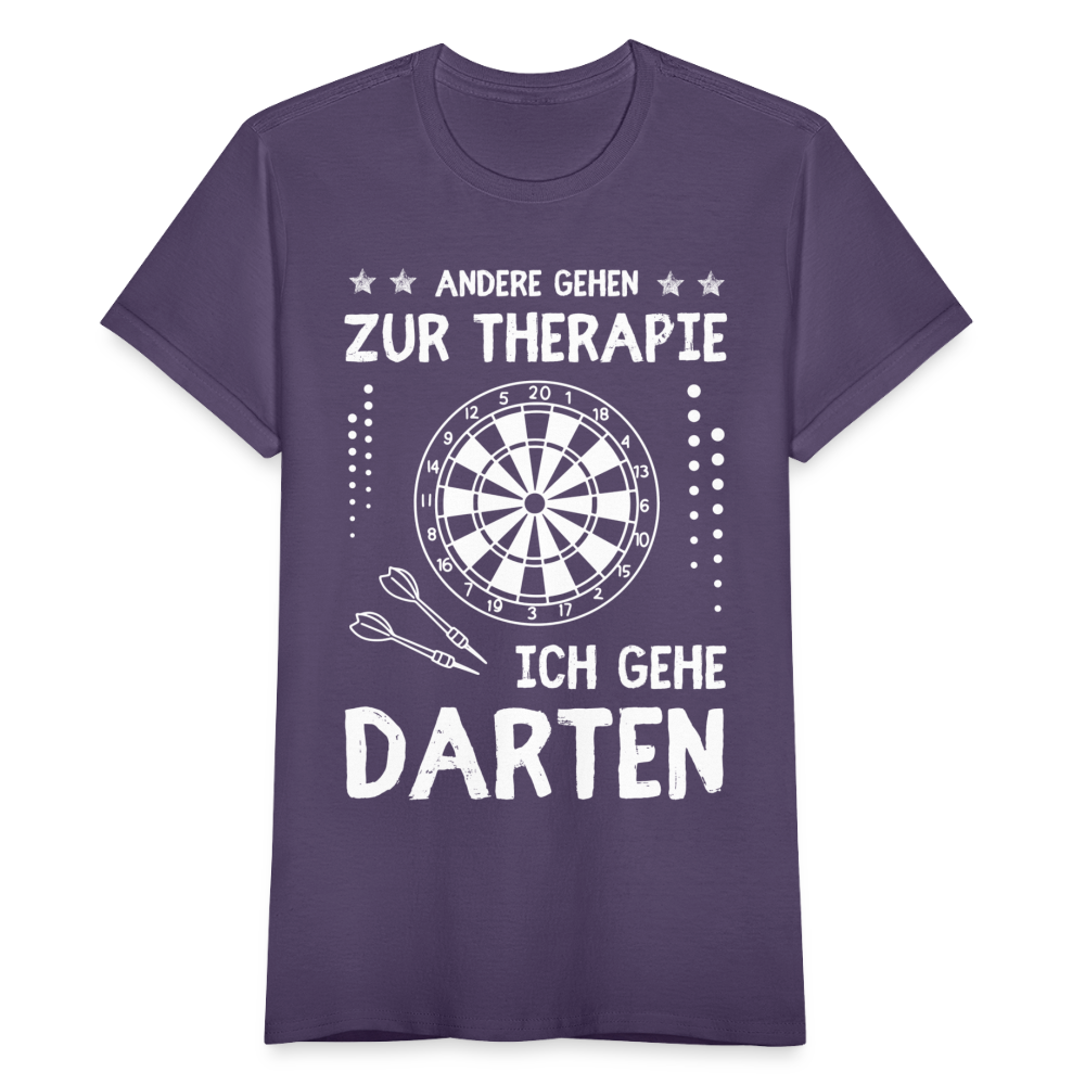 Frauen T-Shirt "Andere gehen zur Therapie, ich gehe Darten" - Dunkellila