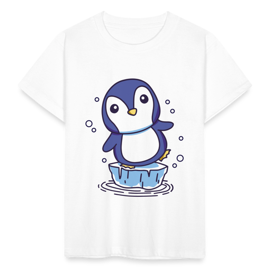 Kinder T-Shirt "Pinguin auf Eisblock" - weiß