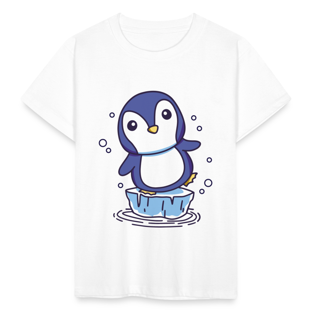 Kinder T-Shirt "Pinguin auf Eisblock" - weiß