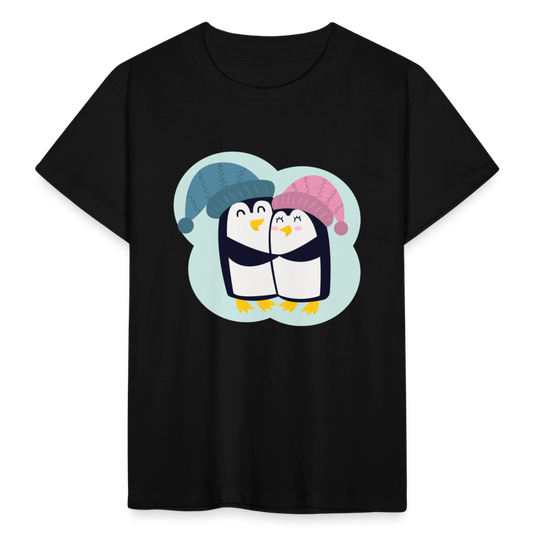 Kinder T-Shirt "Pinguin Paar" - Schwarz