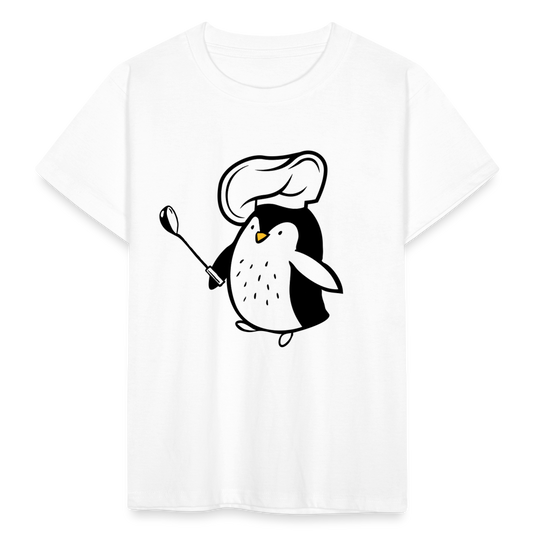 Kinder T-Shirt "Pinguin als Koch" - weiß