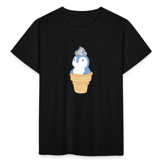 Kinder T-Shirt "Witziger Pinguin als Eiscreme" - Schwarz