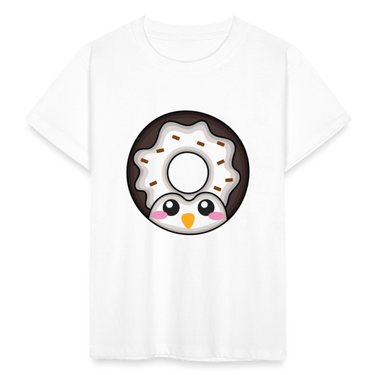Kinder T-Shirt "Pinguin als Donut" - weiß