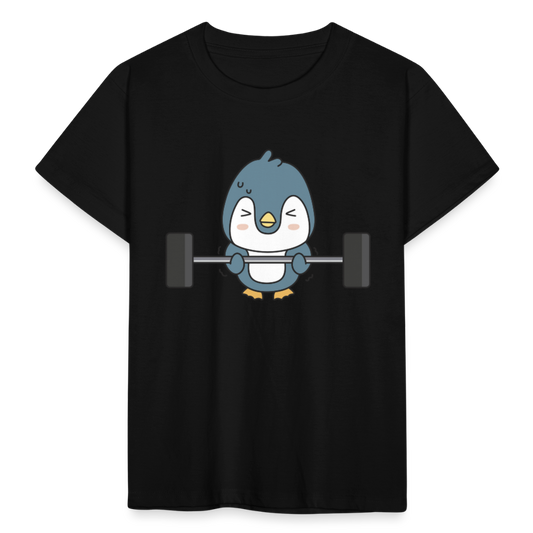 Kinder T-Shirt "Fitness Pinguin" - Schwarz