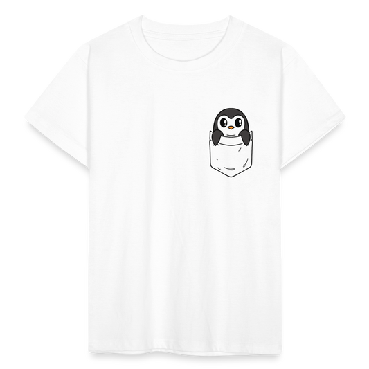 Kinder T-Shirt "Pinguin in Brusttaschen-Optik" - weiß