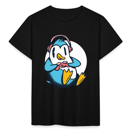 Kinder T-Shirt "Pinguin beim Zocken" - Schwarz