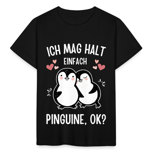 Kinder T-Shirt "Ich mag halt einfach Pinguine" - Schwarz