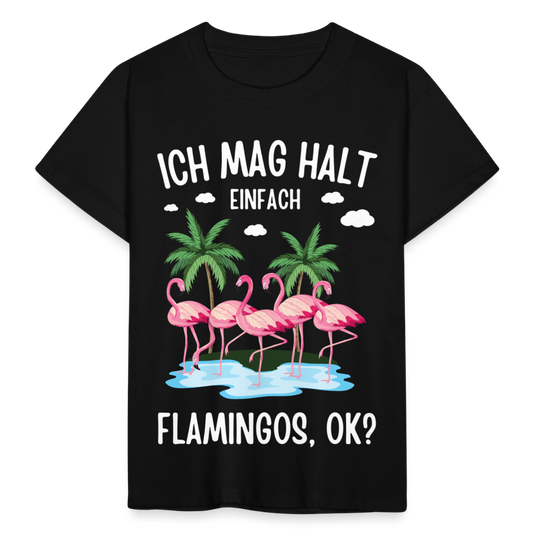 Kinder T-Shirt "Ich mag halt einfach Flamingos" - Schwarz
