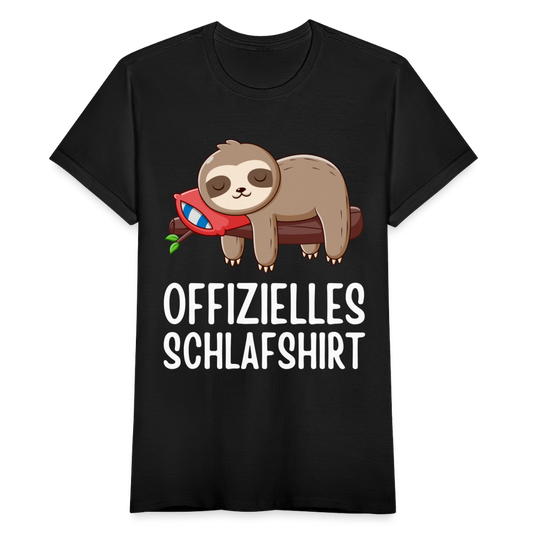 Frauen T-Shirt "Offizielles Schlafshirt" (Faultier) - Schwarz