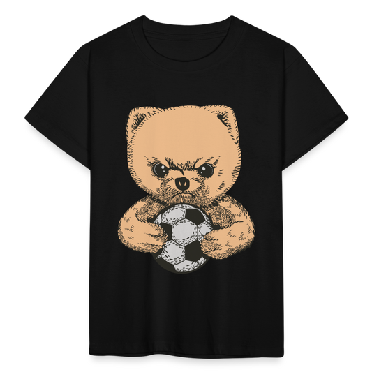 Kinder T-Shirt "Teddybär mit Fußball" - Schwarz