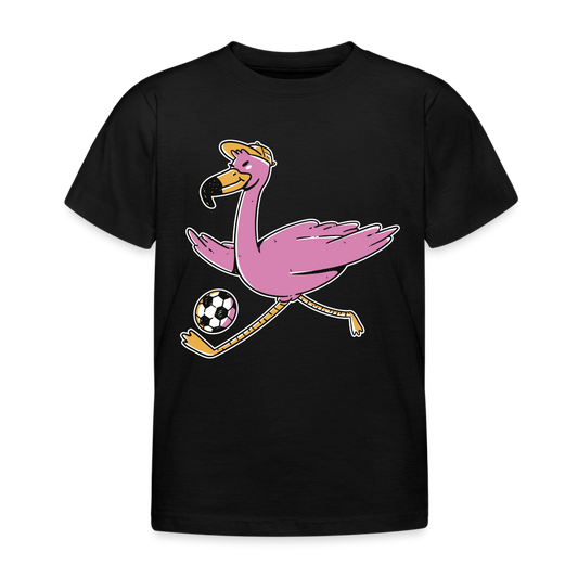 Kinder T-Shirt "Flamingo spielt Fußball" - Schwarz