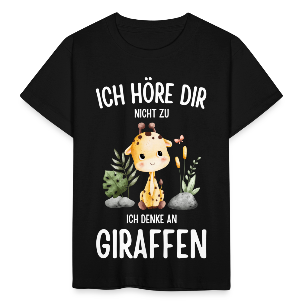 Kinder T-Shirt "Ich höre dir nicht zu, ich denke an Giraffen" - Schwarz