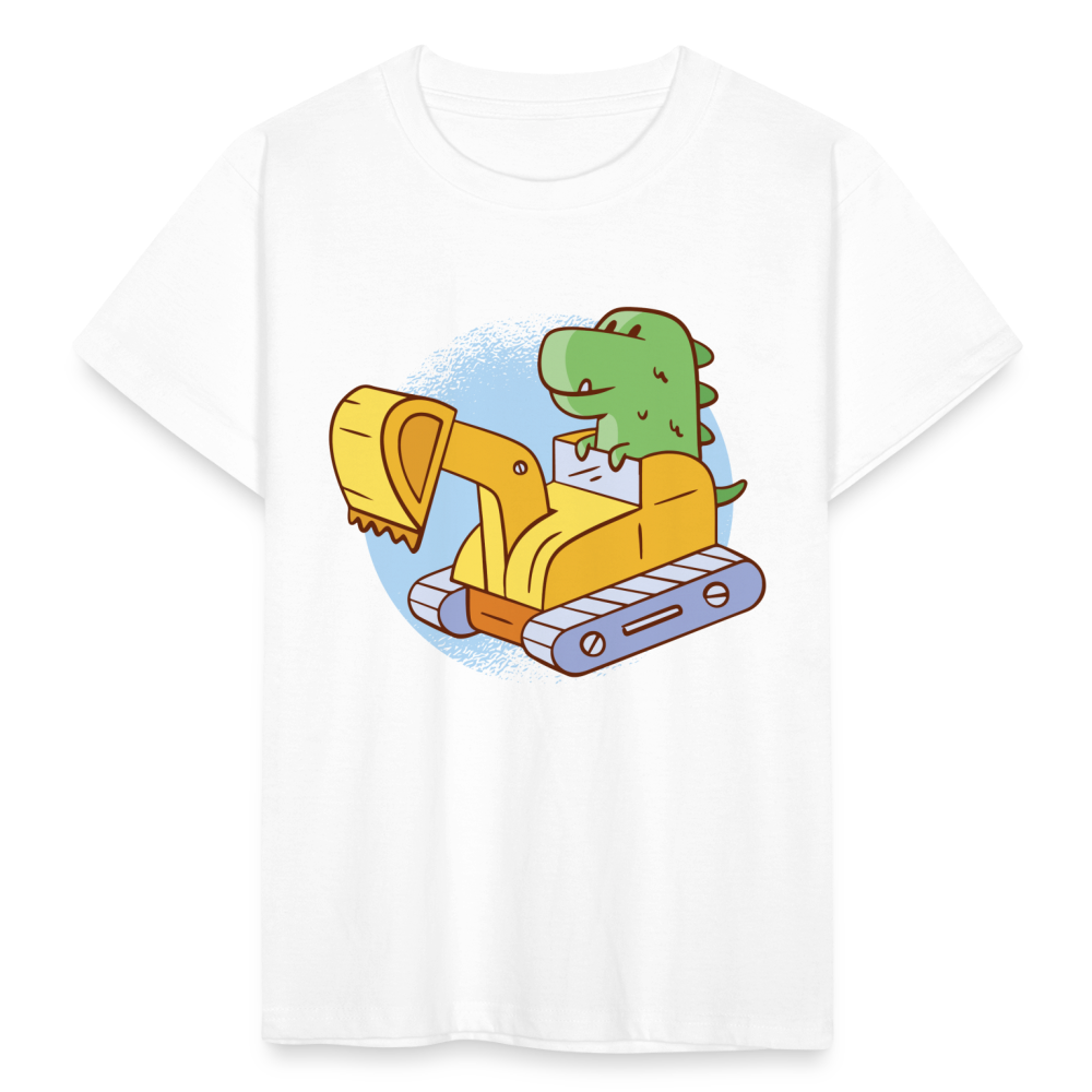 Kinder T-Shirt "Baby Dinosaurier mit Bagger" - weiß