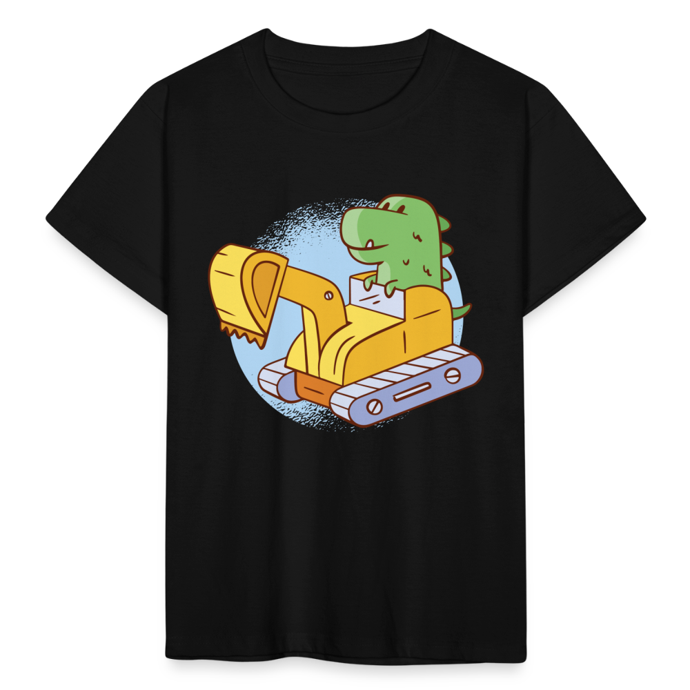 Kinder T-Shirt "Baby Dinosaurier mit Bagger" - Schwarz