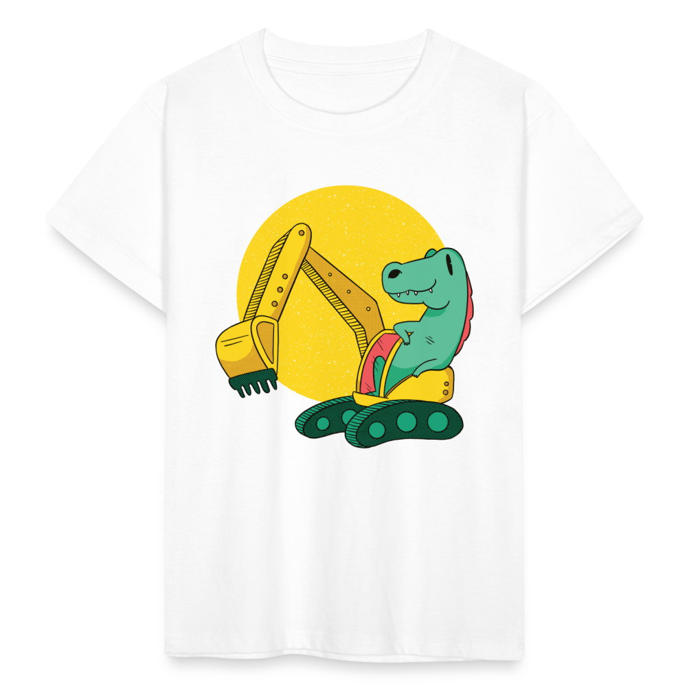 Kinder T-Shirt "Niedlicher Dinosaurier mit Bagger" - weiß