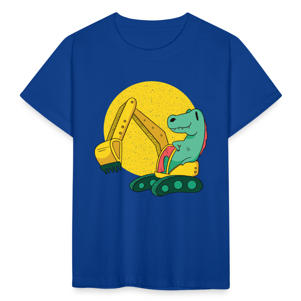 Kinder T-Shirt "Niedlicher Dinosaurier mit Bagger" - Royalblau