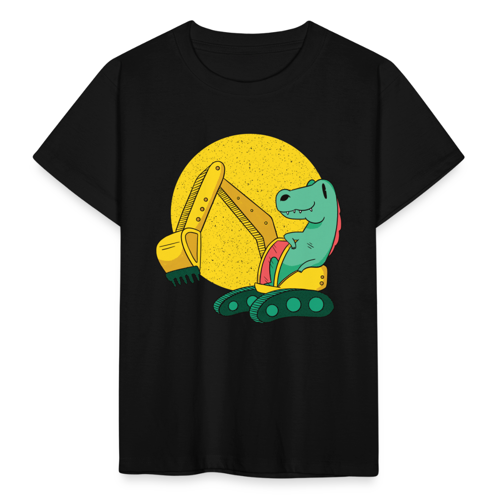 Kinder T-Shirt "Niedlicher Dinosaurier mit Bagger" - Schwarz