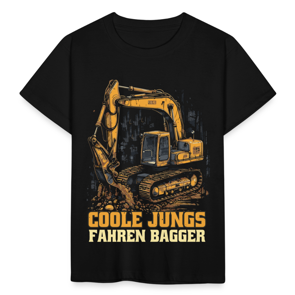 Kinder T-Shirt "Coole Jungs fahren Bagger" - Schwarz