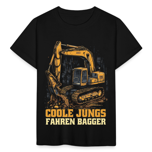 Kinder T-Shirt "Coole Jungs fahren Bagger" - Schwarz