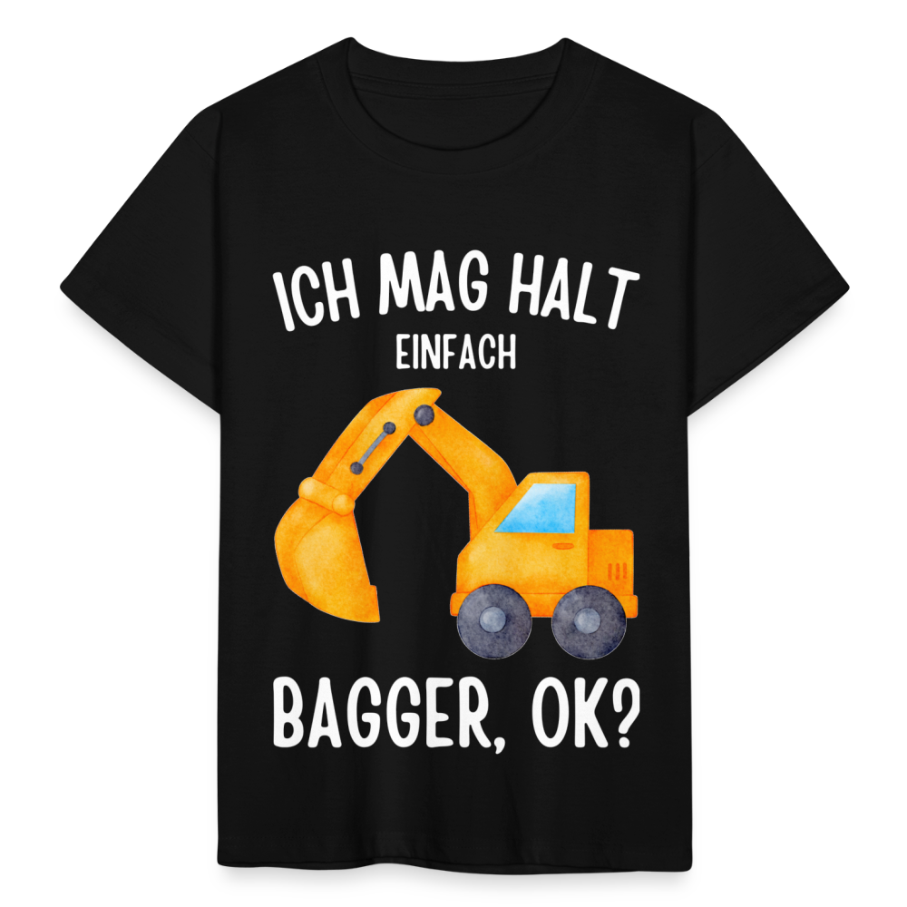 Kinder T-Shirt "Ich mag halt einfach Bagger, ok?" - Schwarz