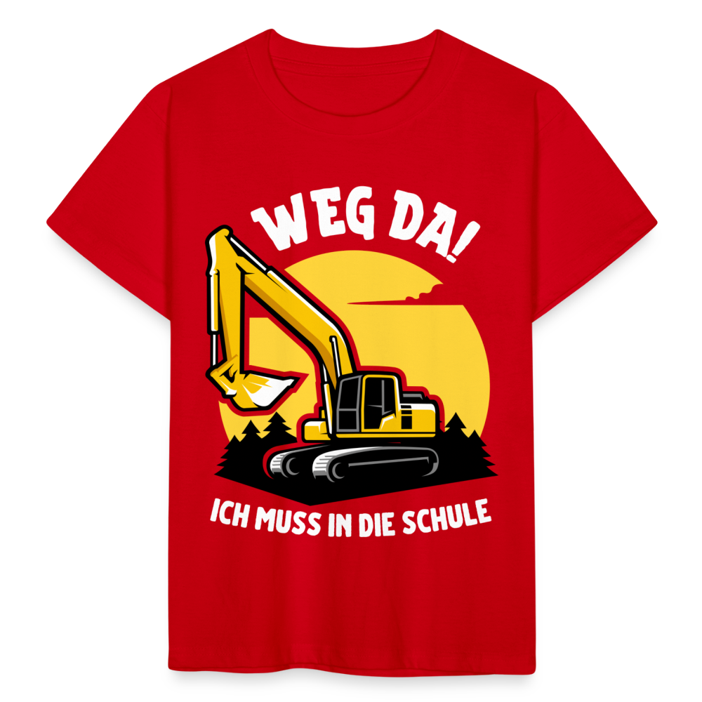 Kinder T-Shirt "Weg da! Ich muss in die Schule" (Bagger) - Rot