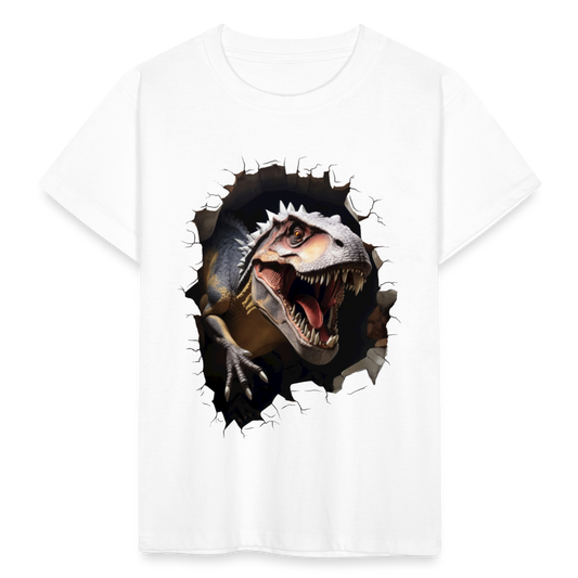 Kinder T-Shirt "Cooler Dinosaurier kommt hervor" - weiß