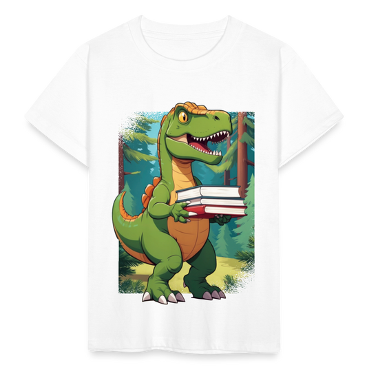 Kinder T-Shirt "Dinosaurier mit Büchern" - weiß