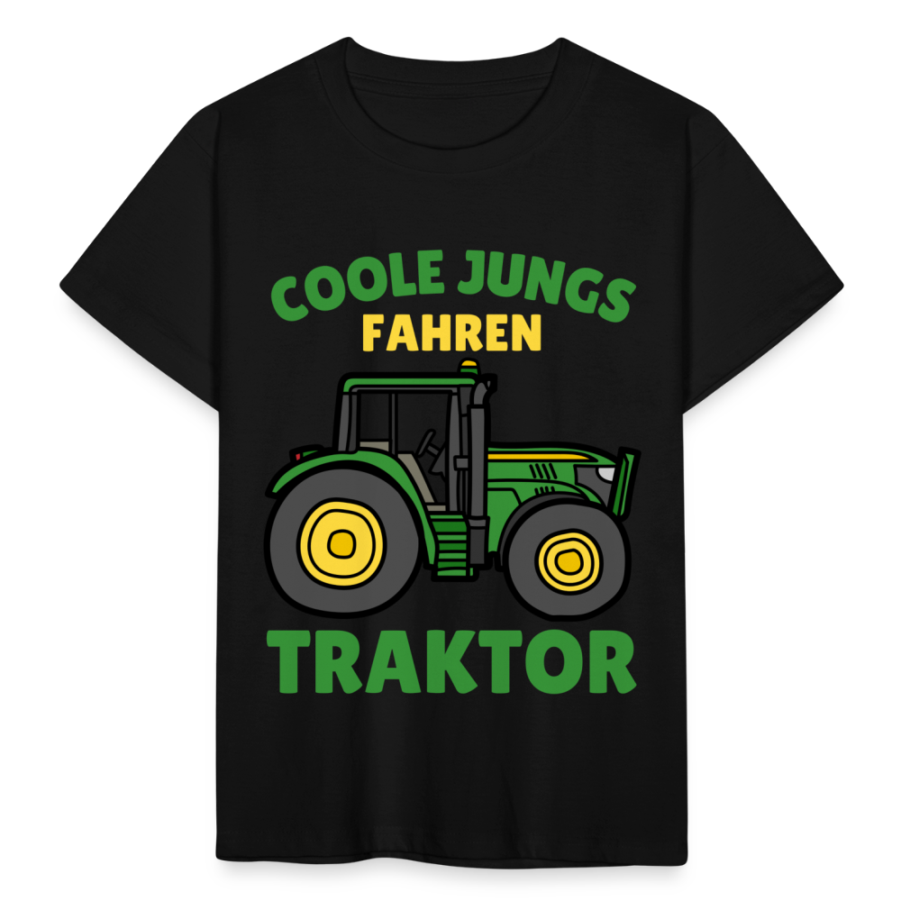 Kinder T-Shirt "Coole Jungs fahren Traktor" (Grünes Motiv) - Schwarz