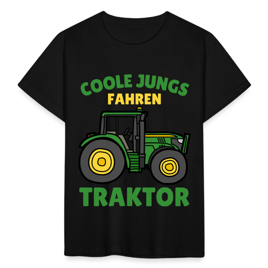 Kinder T-Shirt "Coole Jungs fahren Traktor" (Grünes Motiv) - Schwarz