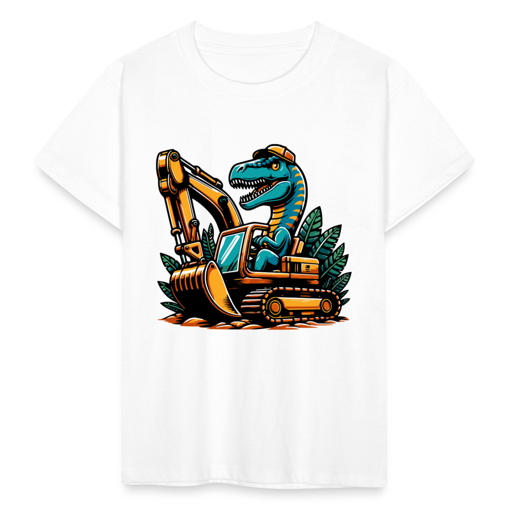 Kinder T-Shirt "Dinosaurier fährt Bagger" - weiß