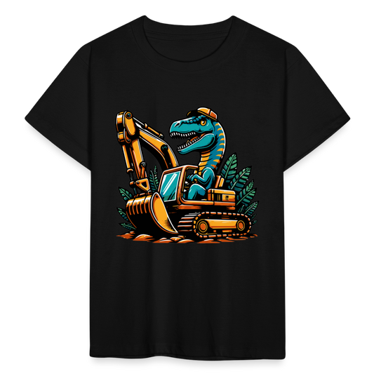 Kinder T-Shirt "Dinosaurier fährt Bagger" - Schwarz