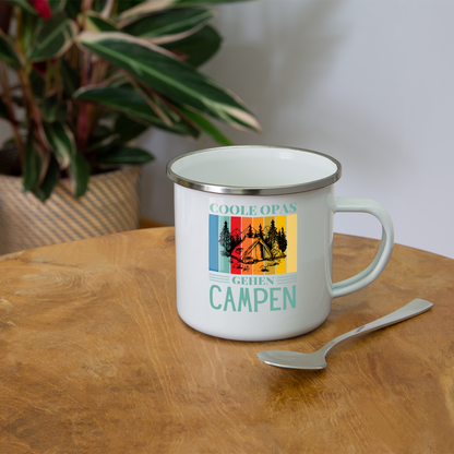 Emaille-Tasse "Coole Opas gehen Campen" - weiß