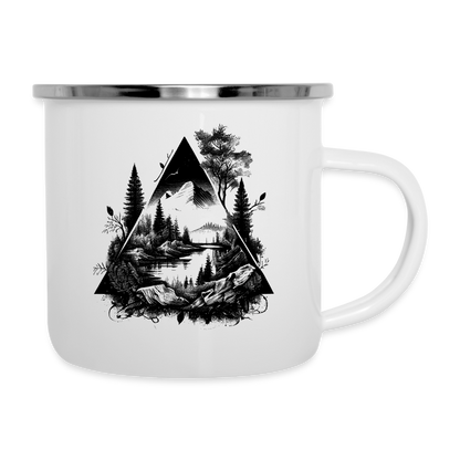 Emaille-Tasse "Berge Landschaftsmotiv" - weiß