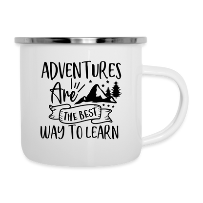 Emaille-Tasse "Adventures are the best way to learn" - weiß