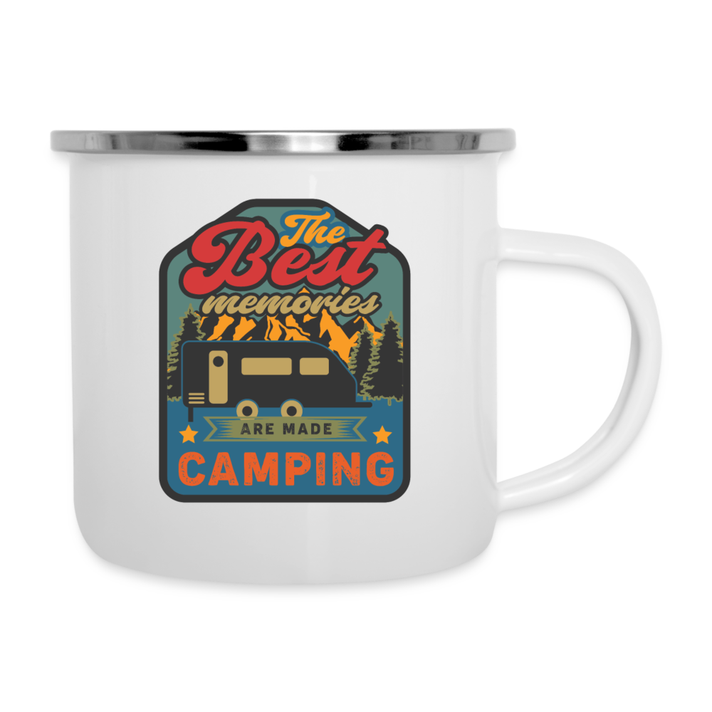 Emaille-Tasse "The best memories are made camping" - weiß